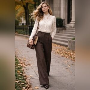 Rich Brown Textured Wide Leg Trousers🇨🇦✨️